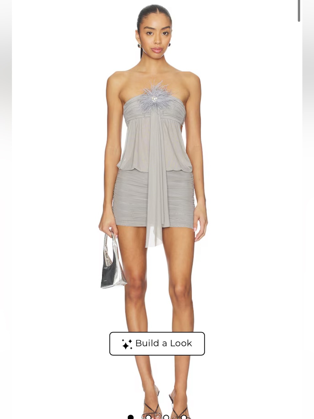 Revolve Jaded London Brunelle Ruched Mini Dress Ostrich Feathers US 8 NWT grey - Picture 5 of 13